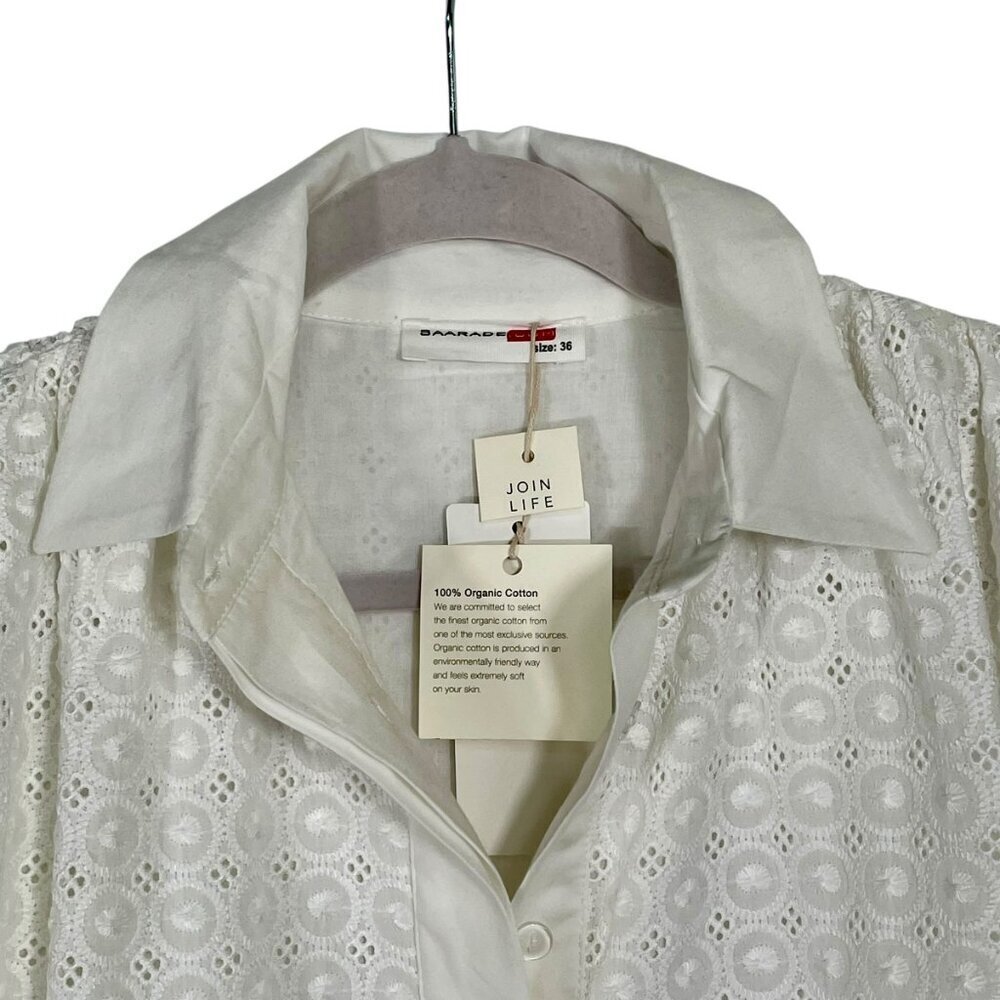 SAARADE White Cotton Eyelet Shirt Dress Scandinavian Chic NWT US 4 / EU 36 - Picture 5 of 15